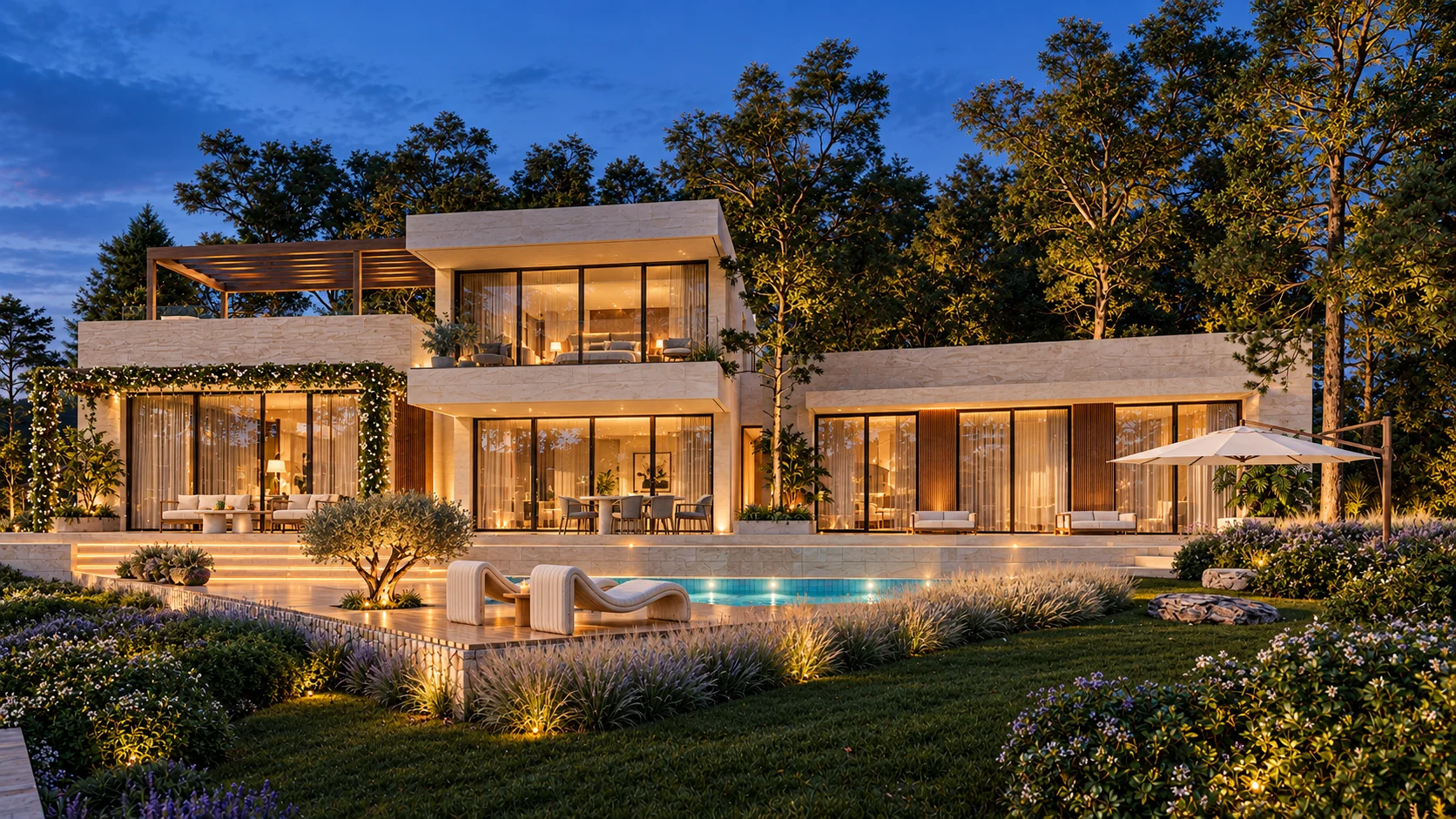Villa Solemne sobre el paisaje mediterráneo de Cala Llamp